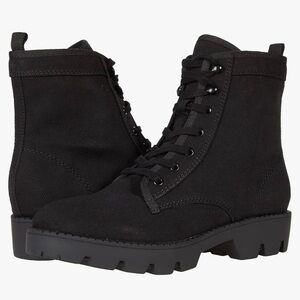 Marc Fischer LTD Fayth lace-up hiker/combat black boot with canvas upper, 10